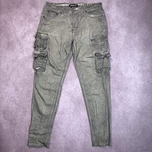 Serenede Cargo Jeans Mens 34 X 31 Green Fitted Denim Utility Pockets Streetwear